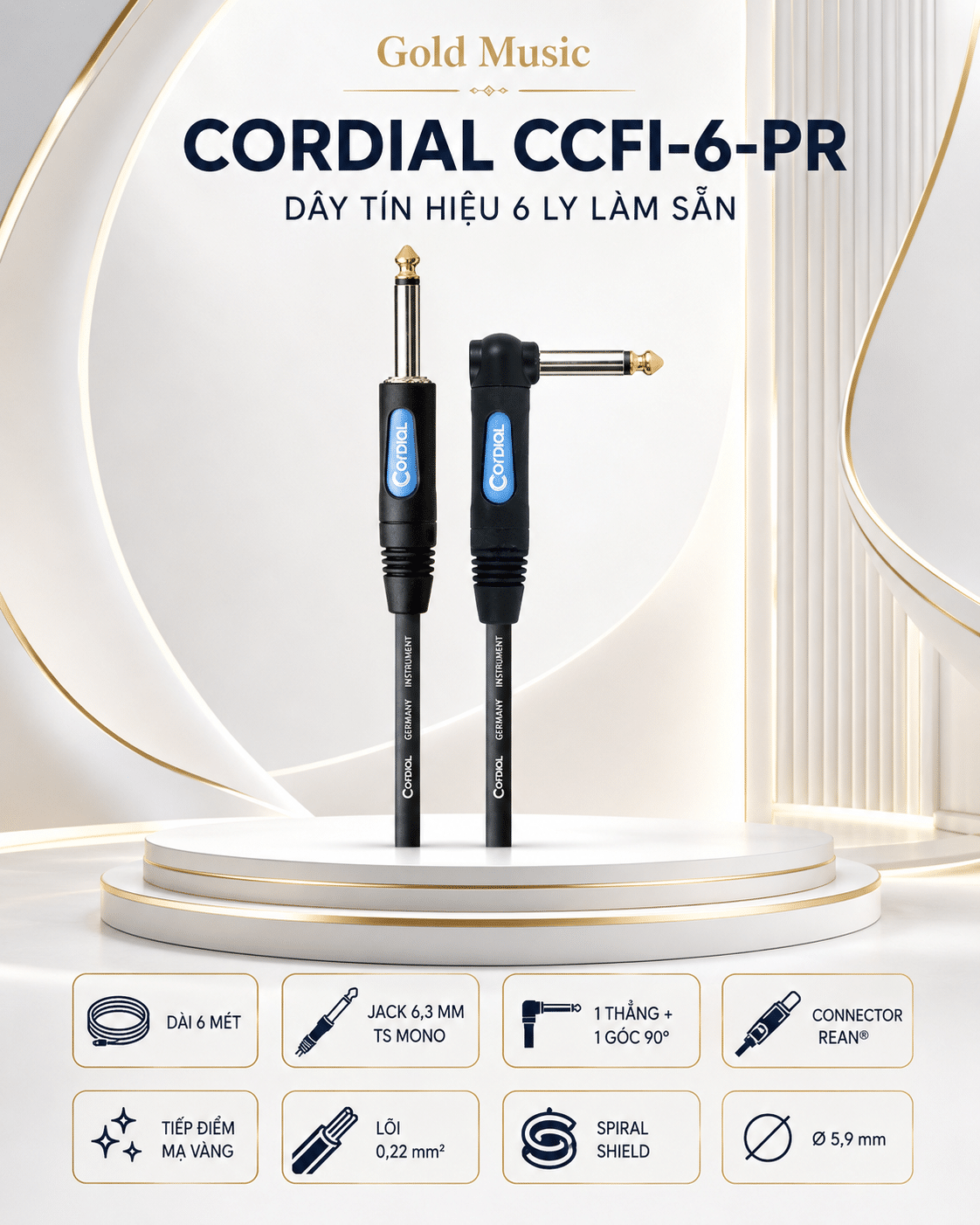 CORDIAL CCFI-6-PR Dây tín hiệu 6 ly làm sẵn cordial ccfi6pr day tin hieu 6 ly