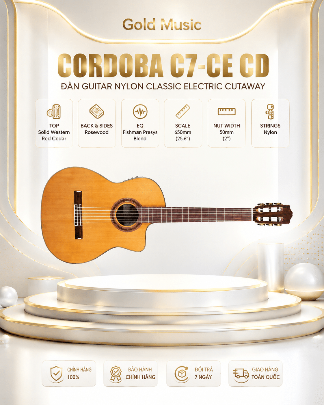 CORDOBA C7-CE CD ĐÀN GUITAR NYLON GUCLCOR-04680 cordoba c7 ce cd guitar nylon guclcor