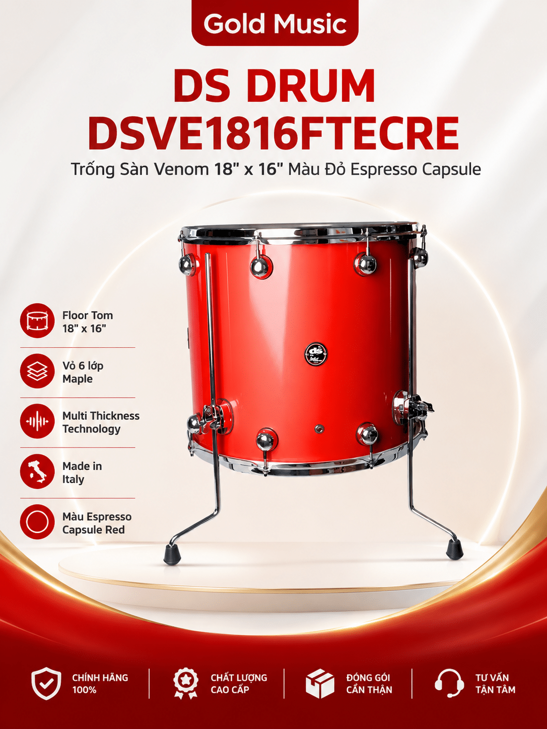DS DRUM DSVE1816FTECRE Trống Sàn Venom 18"X16" Màu Đỏ Espresso Capsule ds drum dsve1816ftecre san venom