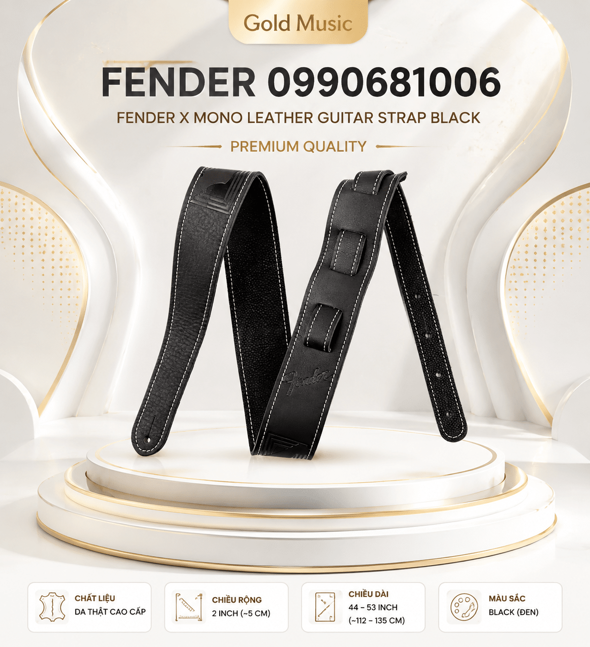 Fender 0990681006 dây đeo guitar Mono leather blk fender 0990681006 day deo guitar mono leather