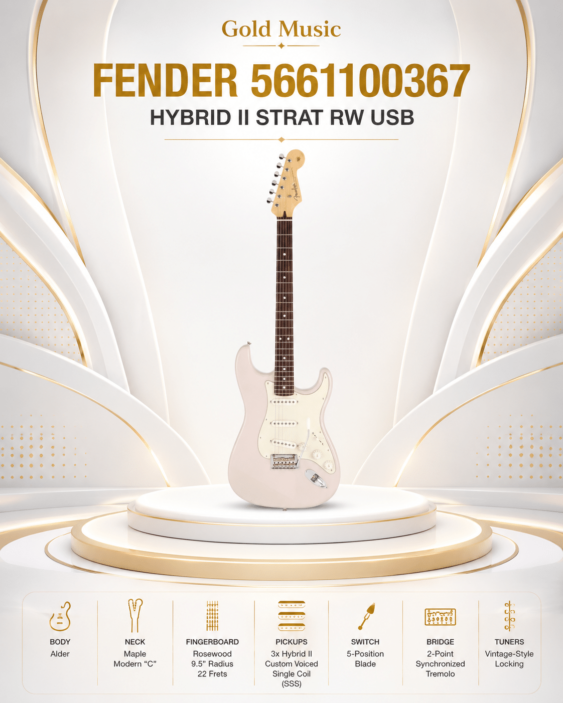 FENDER 5661100367 ĐÀN GUITAR ĐIỆN HYBRID II STRAT RW USB fender 5661100367 guitar dien hybrid ii strat