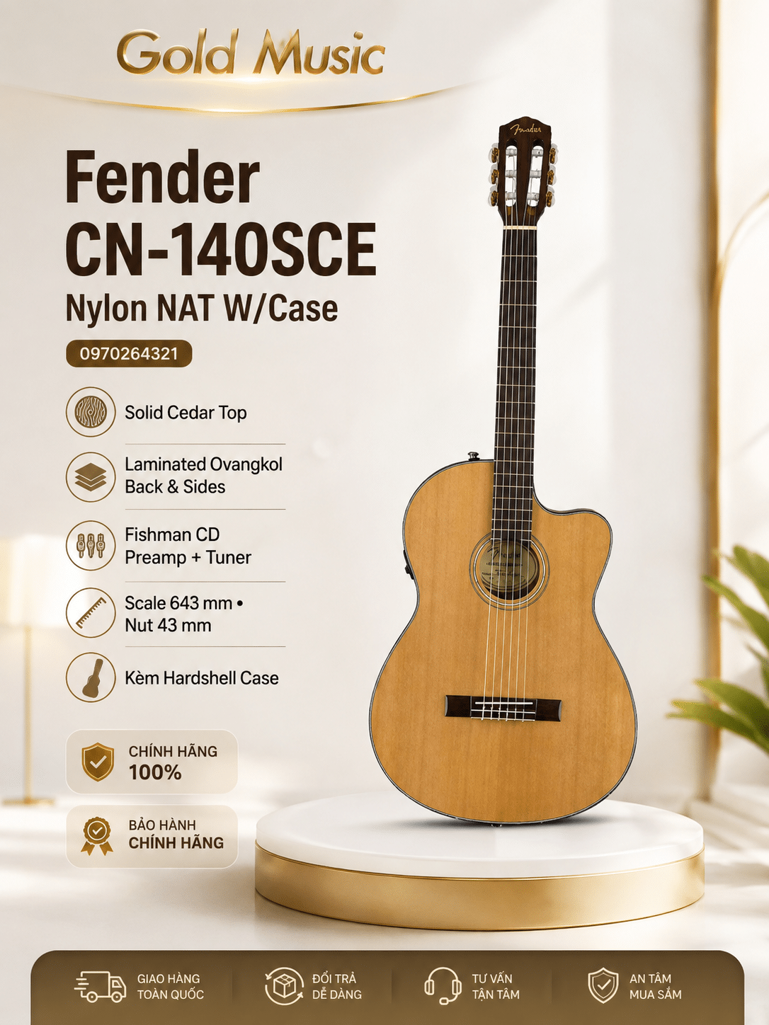 FENDER CN-140SCE ĐÀN GUITAR NYLON NAT W/CASE 0970264321 fender cn 140sce guitar nylon nat