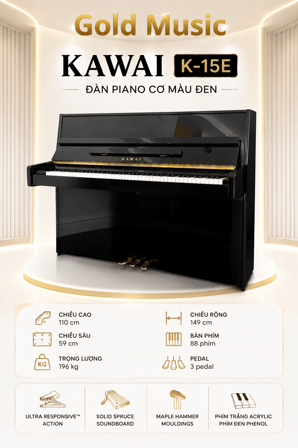 KAWAI K-15E Đàn Piano Cơ Màu Đen kawai k 15e dan piano den