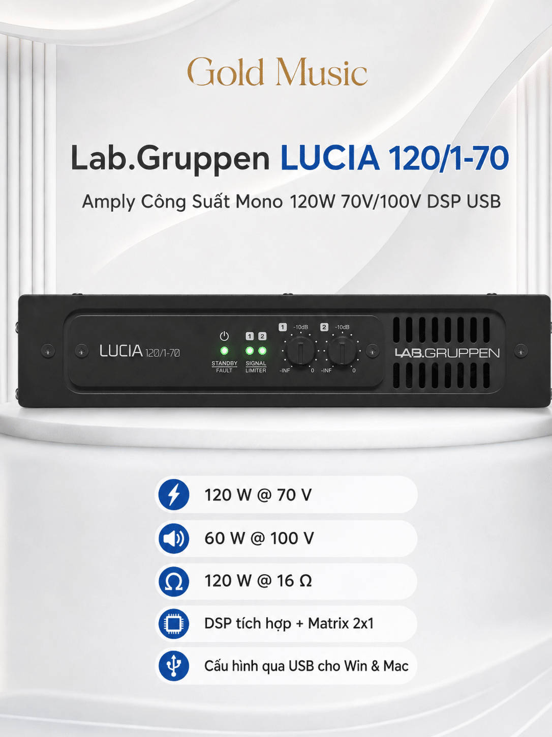 LUCIA 120/1-70 Amply Công Suất Labgruppen 120w 100/200v DSP USB for Win & Mac Lab.Gruppen lucia 120 1 70 ampli labgruppen 120w