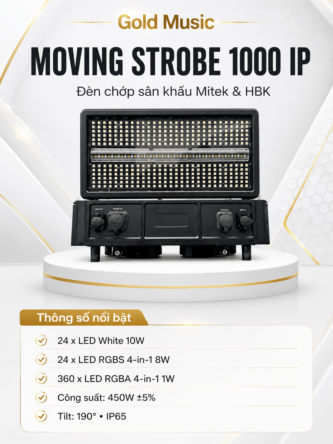 Moving Strobe 1000 IP – Đèn Chớp Sân Khấu Mitek & HBK moving strobe 1000 ip den chop san