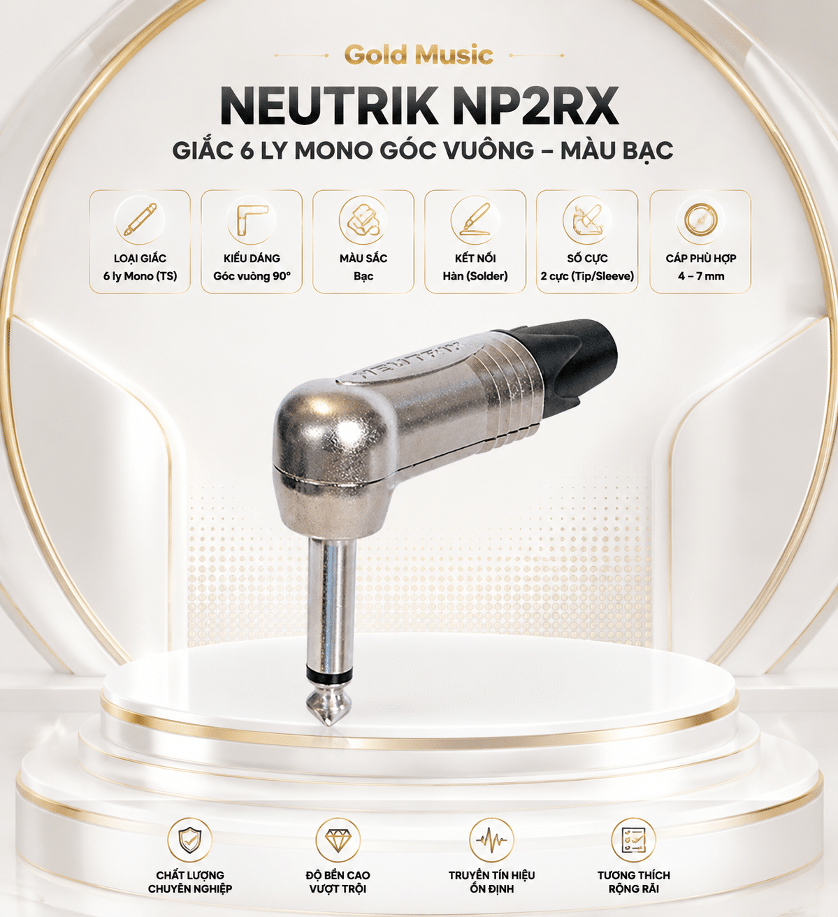 NEUTRIK NP2RX Giắc 6 ly mono, màu bạc neutrik np2rx giac 6 ly mono bac
