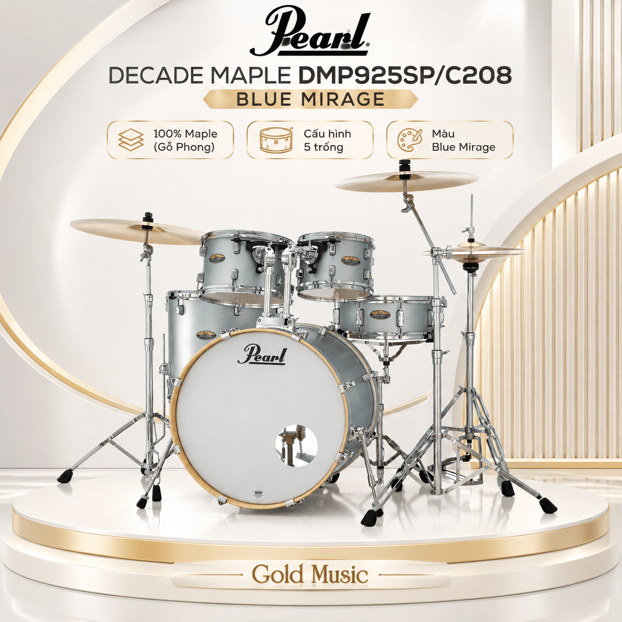 PEARL DMP925SP/C208 TRỐNG BỘ MÀU BLUE MIRAGE pearl dmp925sp c208 bo mirage trong