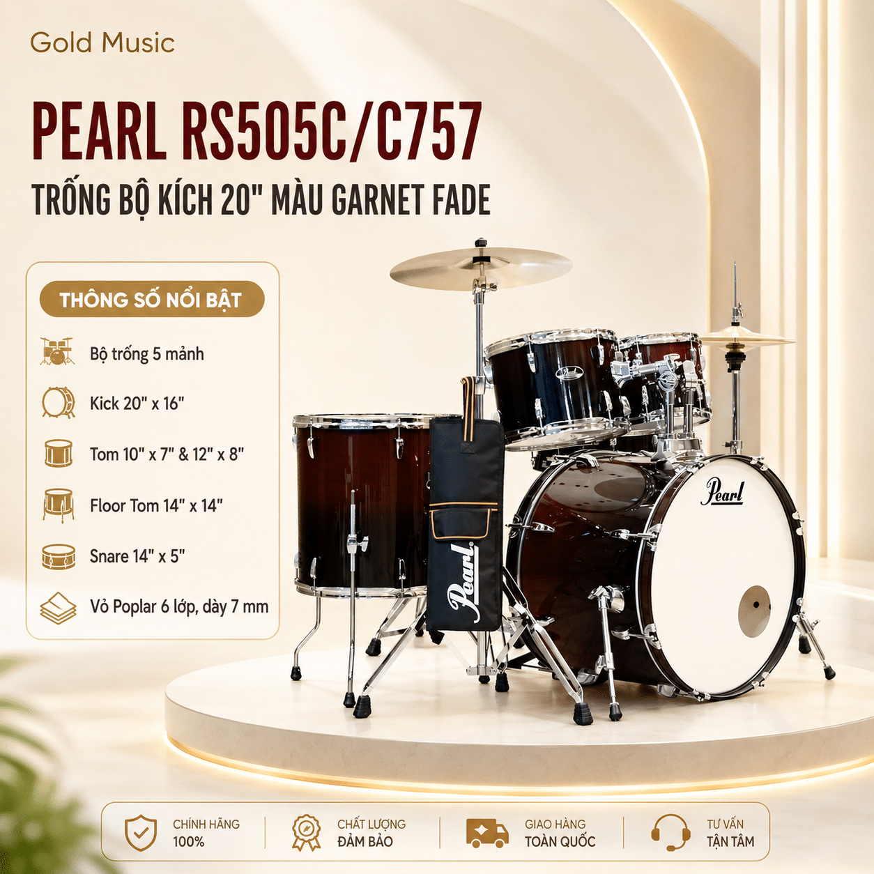 PEARL RS505C/C757 TRỐNG BỘ KÍCH 20" MÀU GARNET FADE pearl rs505c c757