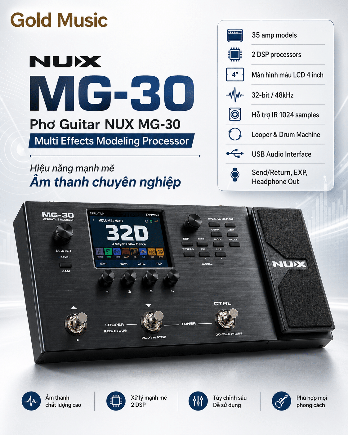 Phơ Guitar Nux MG-30 Multi Effects Modeling Processor MG-30 pho guitar nux mg 30 multi effects