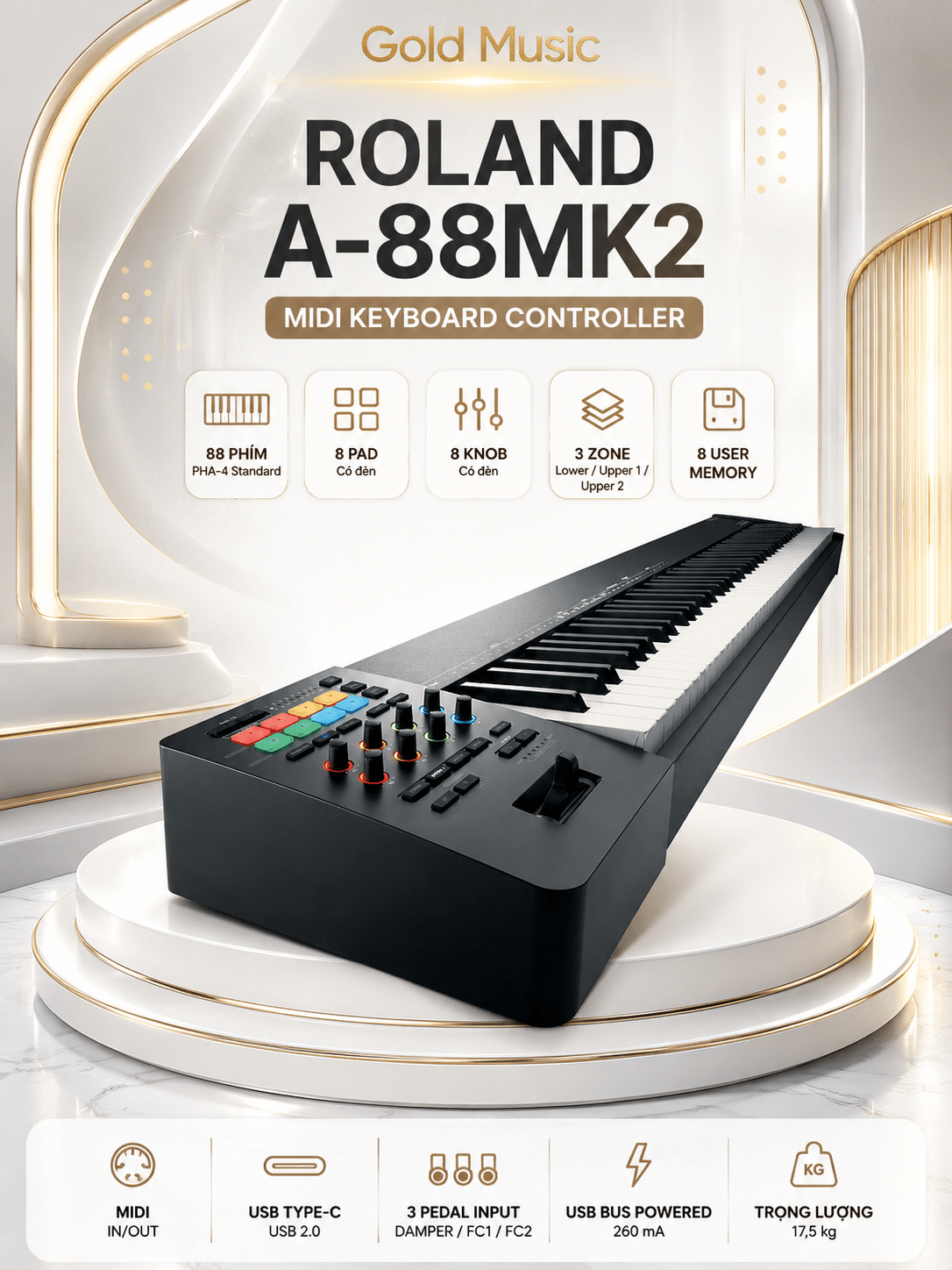 ROLAND A-88MK2 ĐÀN PHÍM MIDI CONTROL roland a 88mk2 dan phim midi control
