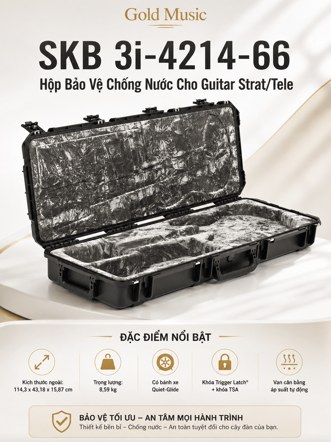 SKB 3i-4214-66 Hộp Bảo Vệ Chống Nước Cho Guitar skb 3i 4214 66 hop bao guitar