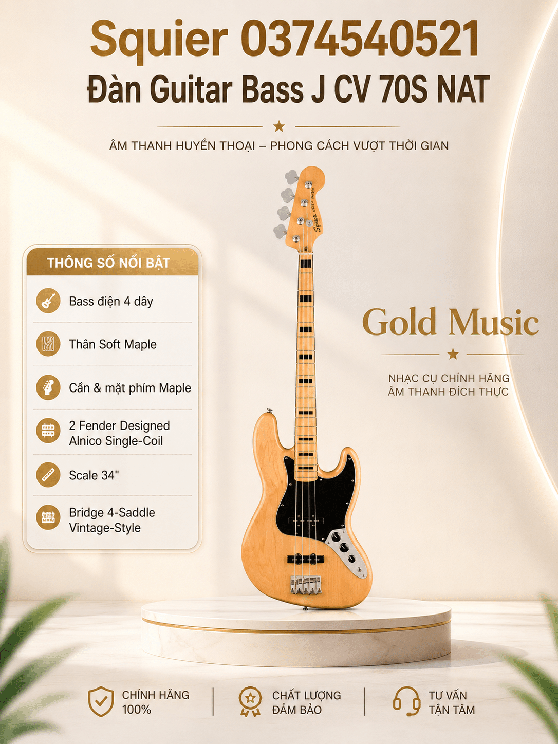 Squier 0374540521 ĐÀN GUITAR BASS J CV 70S NAT squier 0374540521 dan guitar bass j cv