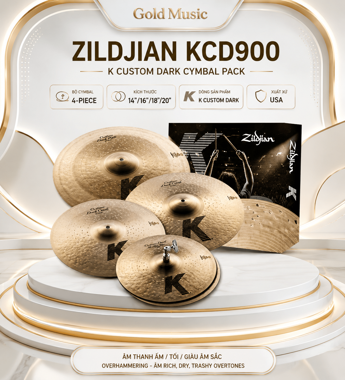 ZILDJIAN KCD900 BỘ LÁ CYMBAL K CUSTOM DARK zildjian kcd900 bo la cymbal k custom