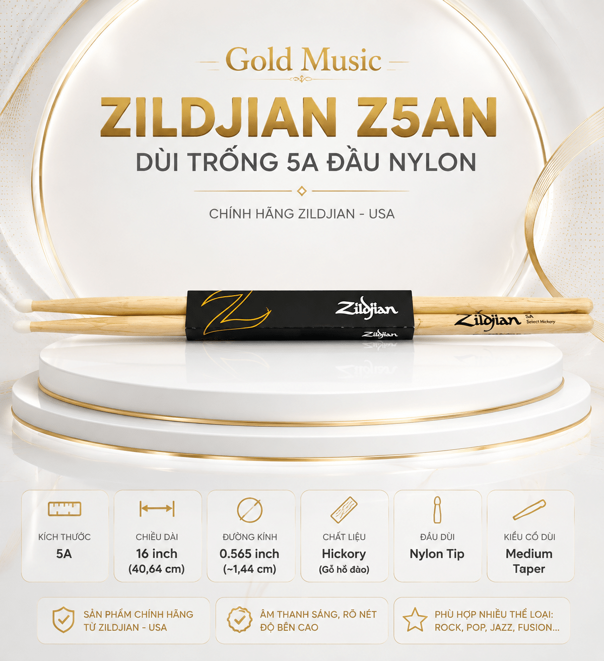 ZILDJIAN Z5AN DÙI TRỐNG 5A ĐẦU NYLON zildjian z5an dui trong 5a dau nylon