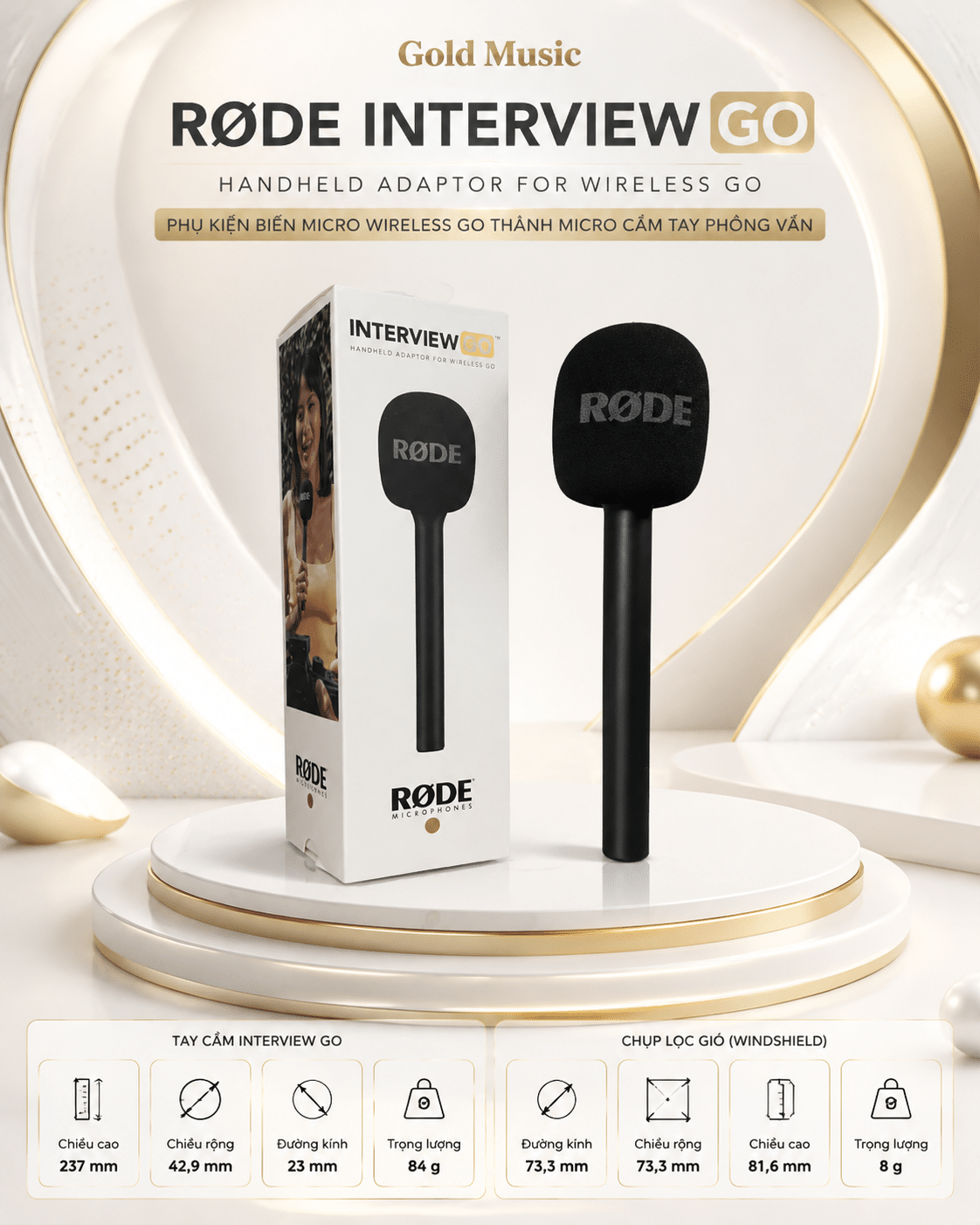 Rode Interview Go Phụ kiện biến micro Wireless Go thành Micro cầm tay phỏng vấn rode interview go phu kien bien micro