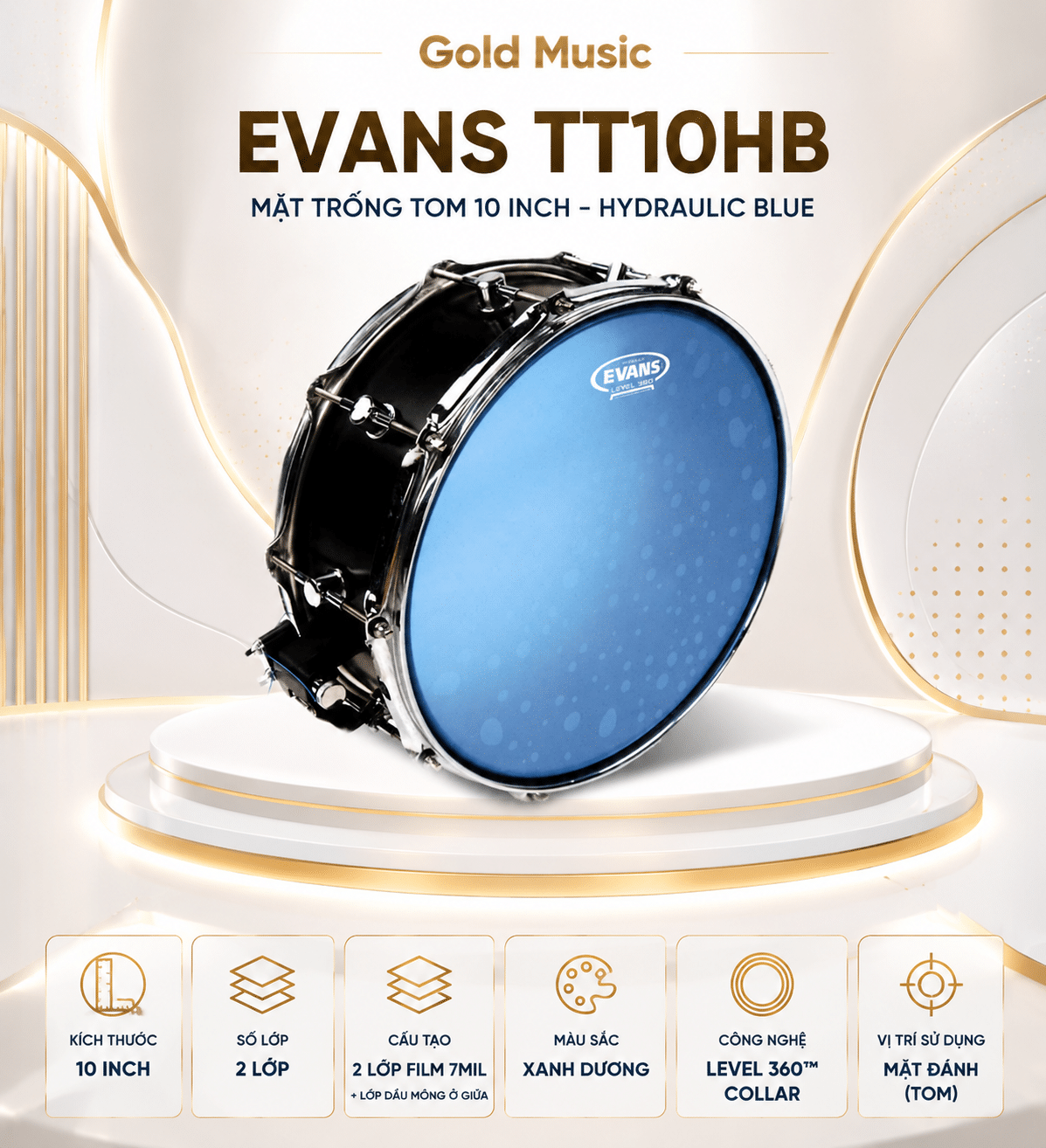 EVANS TT10HB mặt trống 10 inch màu xanh evans tt10hb mat 10 xanh trong
