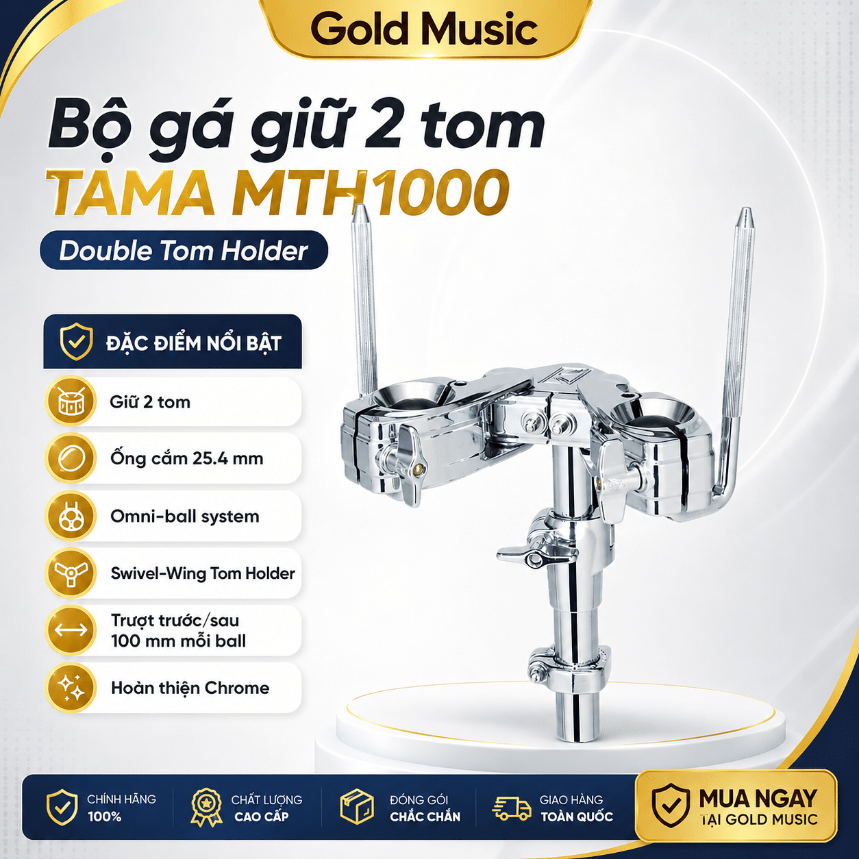 Bộ gá giữ 2 tom TAMA MTH1000 double tom holder bass tama club jam pancake ljkb18h3 chm (2)
