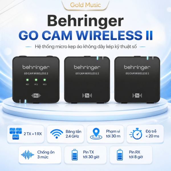 Behringer GO CAM WIRELESS II Hệ Thống Micro Kẹp Áo Không Dây Kép Kỹ Thuật Số Dành Cho Nhà Sáng Tạo Nội Dung behringer go cam wireless ii he thong micro