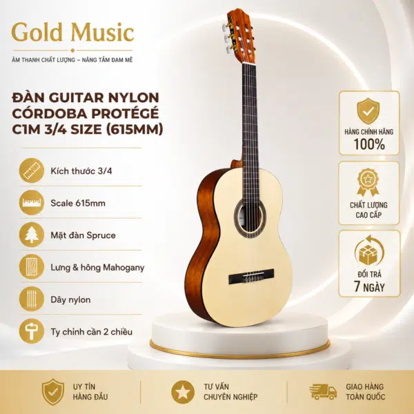 CORDOBA ĐÀN GUITAR NYLON PROTEGE C1M 3/4 SIZE (615MM) cordoba protege c1m 34 dan guitar nylon