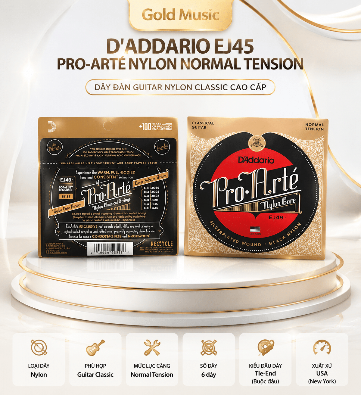 D'ADDARIO EJ45 DÂY ĐÀN GUITAR NYLON ARTE NORMAL TENSION daddario ej45 day guitar nylon arte normal