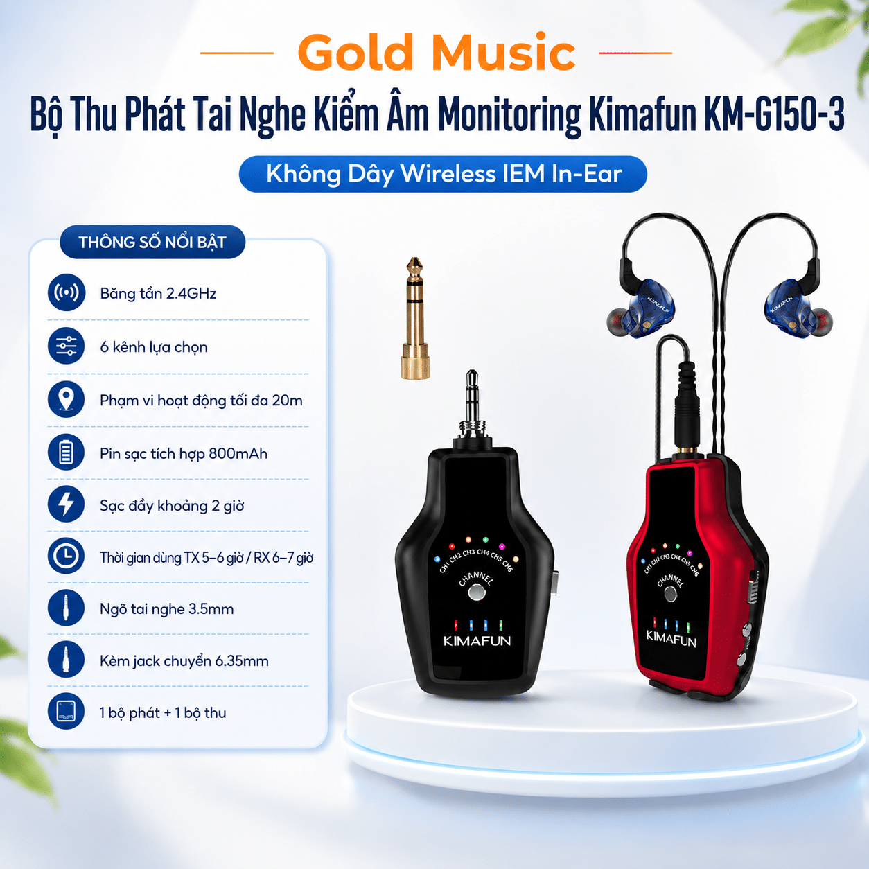 Bộ Thu Phát Tai Nghe Kiểm Âm Monitoring Kimafun KM-G150-3 , Không Dây Wireless IEM In-Ear junafyn km 6150 3