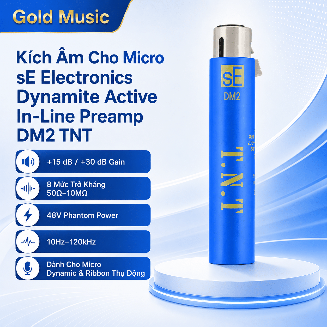 Kích âm cho Micro SE Electronics Dynamite Active in-Line Preamp DM2 se electronics dynamite dm2 kich am micro