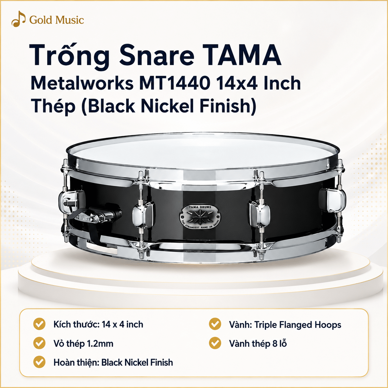 Trống Snare TAMA Metalworks MT1440 14x4 inch Thép (Black Nickel Finish) snare tama metalworks mt1440 14x4 inch