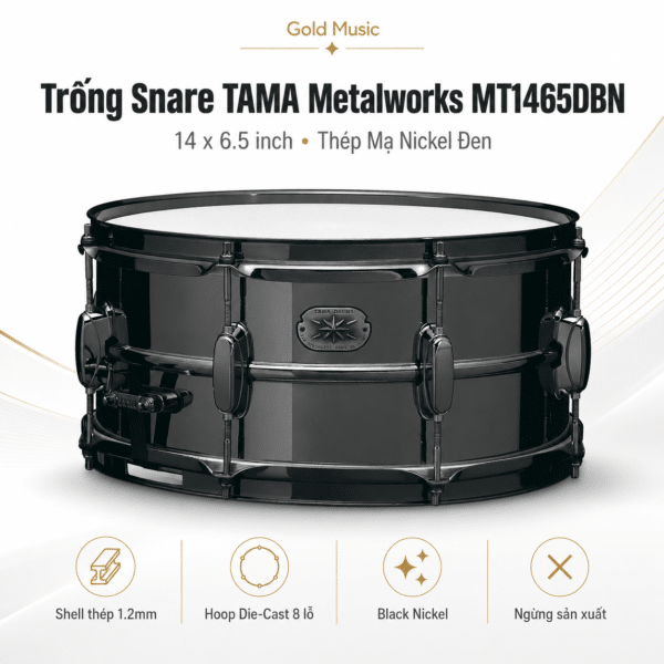 Trống Snare TAMA Metalworks MT1465DBN 14x6.5 inch Thép Mạ Nickel Đen (Black Nickel, Ngừng Sản Xuất) snare tama metalworks mt1465dbn 14x6 5 inch