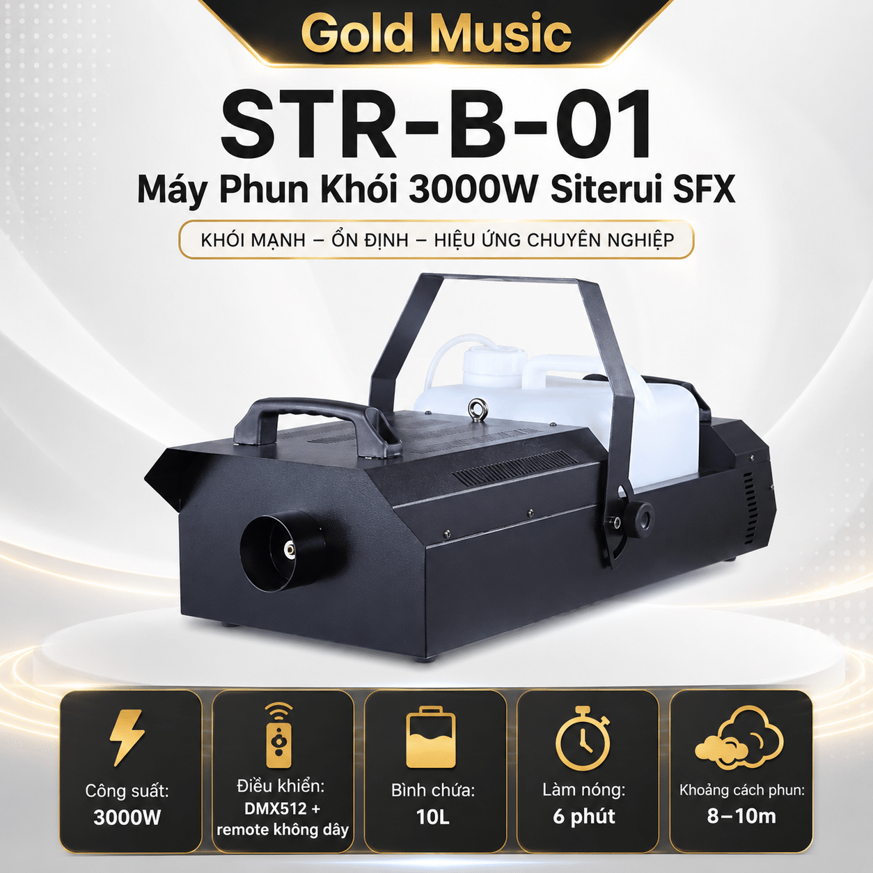 STR-B-01 Máy phun khói công suất 3000W, tích hợp DMX và điều khiển từ xa không dây Siterui SFX str b 01 may phun khoi cong suat 3000w khong day siterui