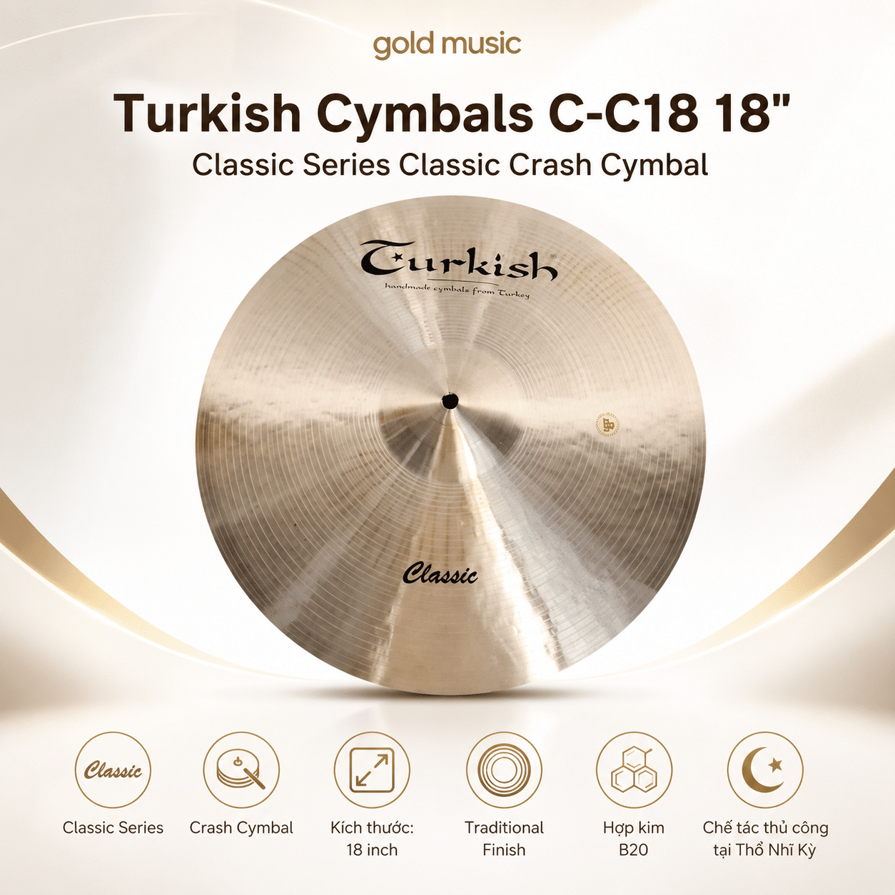 C-C18 Turkish Cymbals 18" Classic Series Classic Crash Cymbal turkish cymbals c c18 classic crash