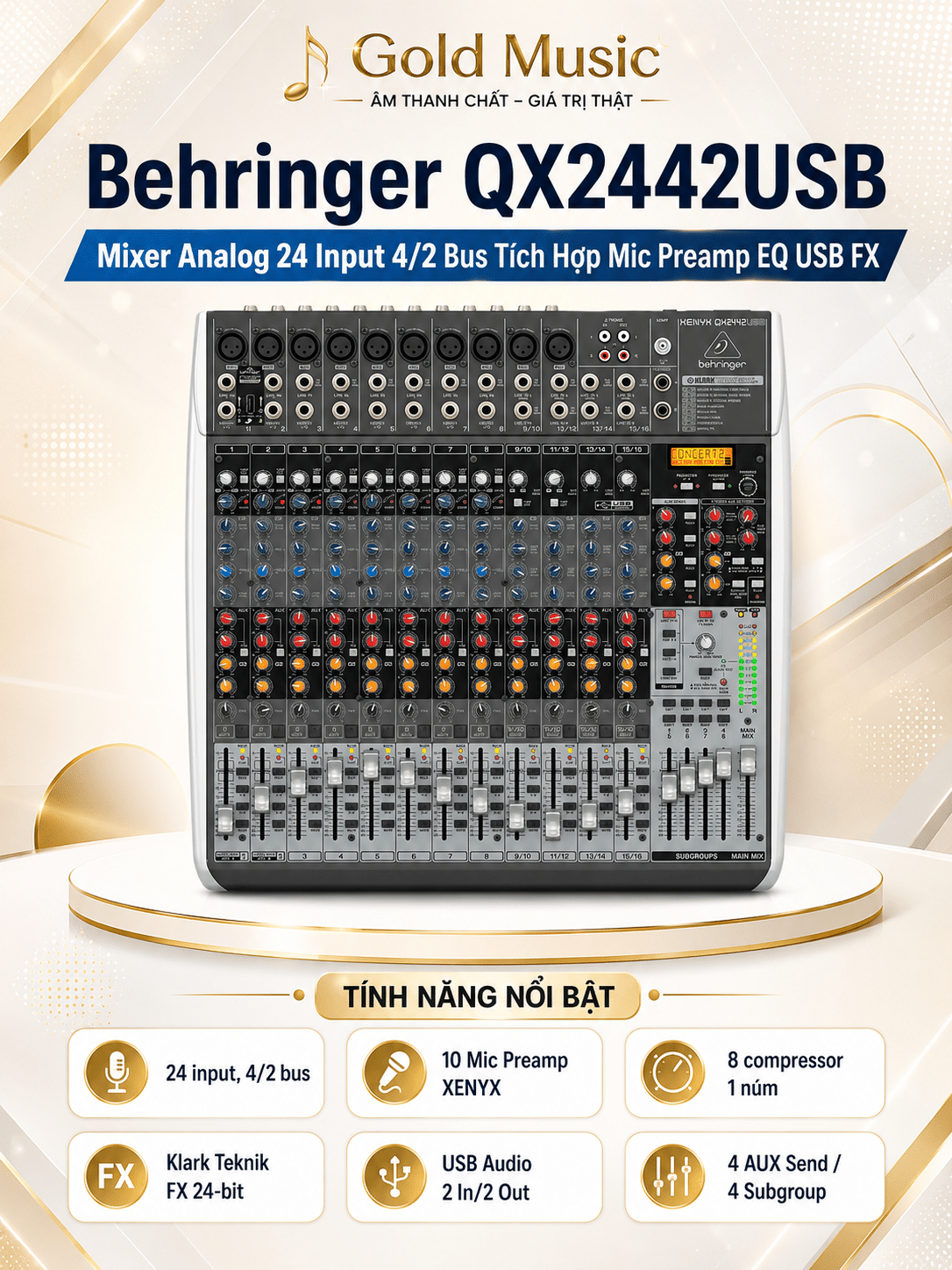 Behringer QX2442USB Mixer Analog 24 input 4/2 Bus Tích Hợp Mic Preamp EQ USB FX behringer qx2442usb mixer analog
