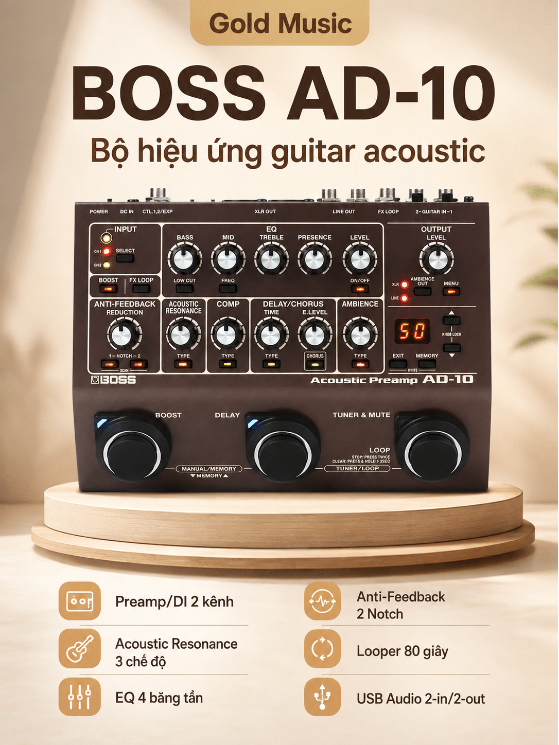 BOSS AD-10 Bộ hiệu ứng guitar boss ad 10 bo hieu ung guitar
