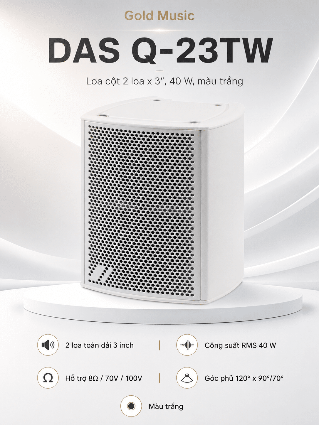 DAS Q-23TW Loa cột 2 loa x 3”, 40 W, màu trắng das q 23tw loa cot 2 loa