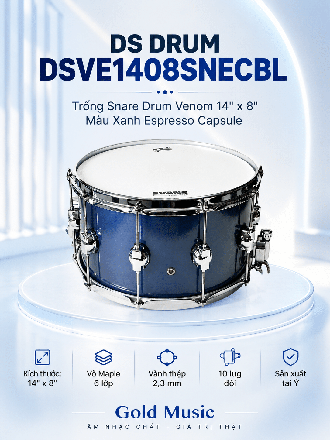 DS DRUM DSVE1408SNECBL Trống Snare Drum Venom 14"X8" Màu Xanh Espresso Capsule ds drum dsve1408snecbl snare drum venom 14