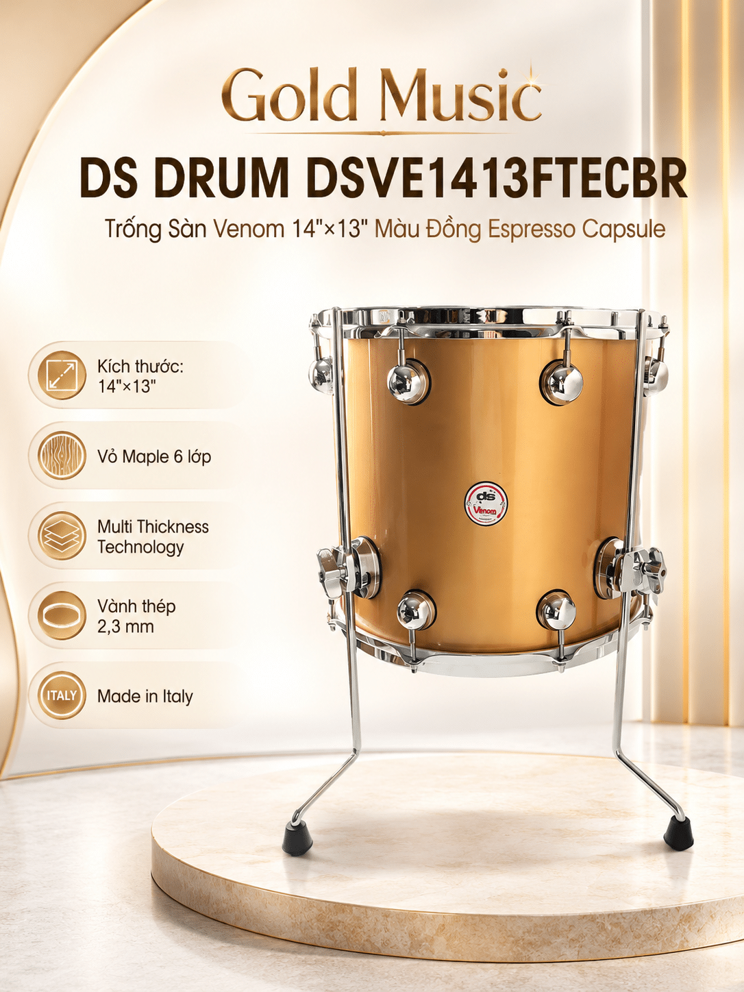 DS DRUM DSVE1413FTECBR Trống Sàn Venom 14"X13" Màu Đồng Espresso Capsule ds drum dsve1413ftecbr san venom