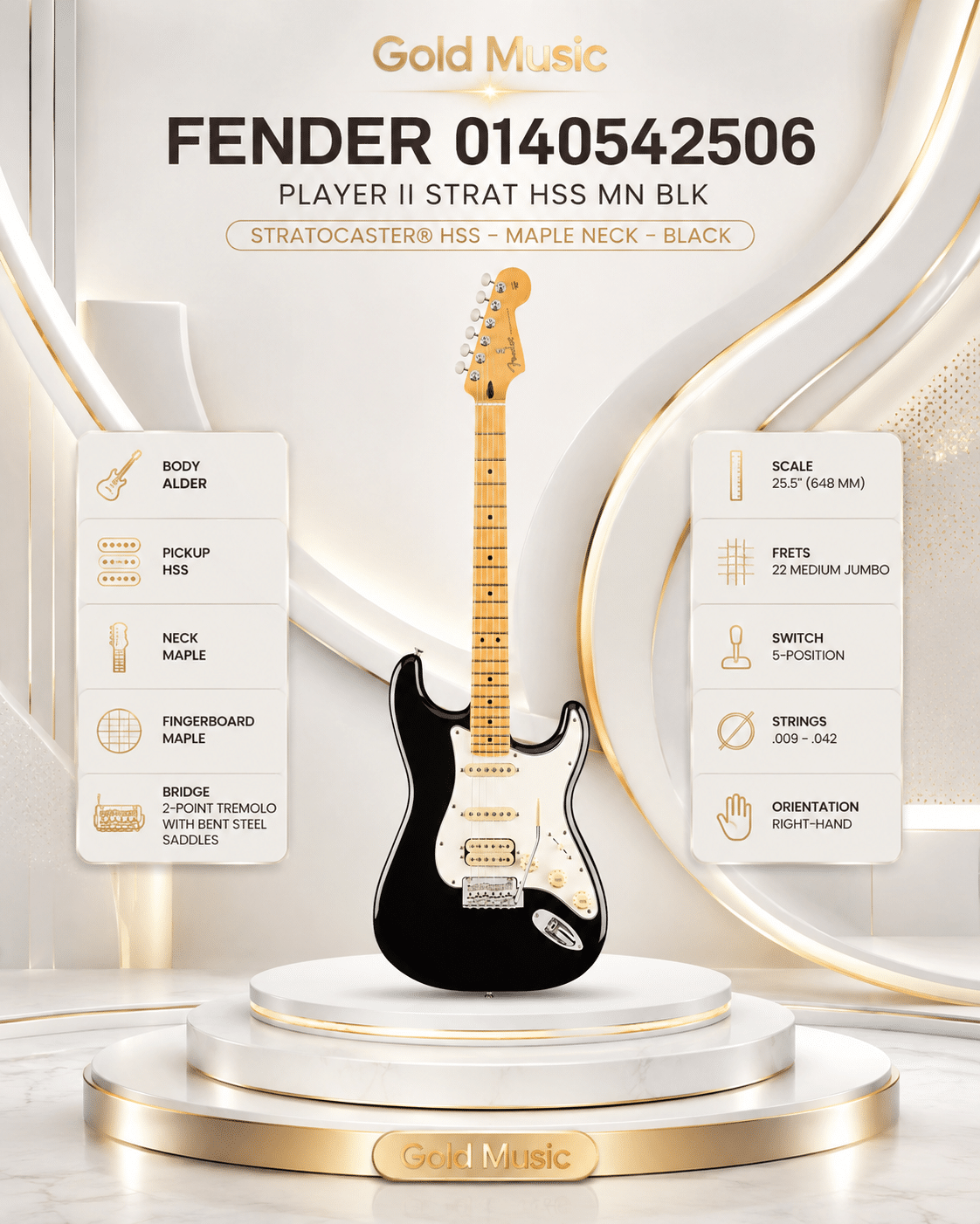 FENDER 0140542506 ĐÀN GUITAR ĐIỆN PLAYER II STRAT HSS MN BLK fender 0140542506 guitar dien player ii strat