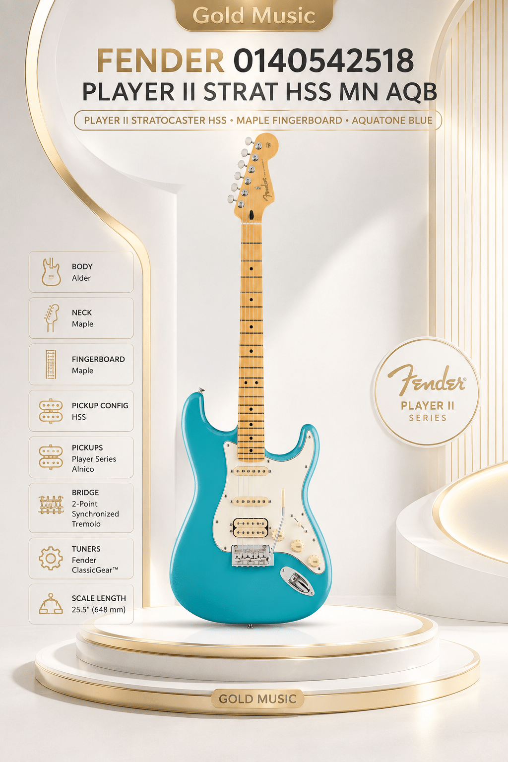 FENDER 0140542518 ĐÀN GUITAR ĐIỆN PLAYER II STRAT HSS MN AQB fender 0140542518 guitar dien player ii strat