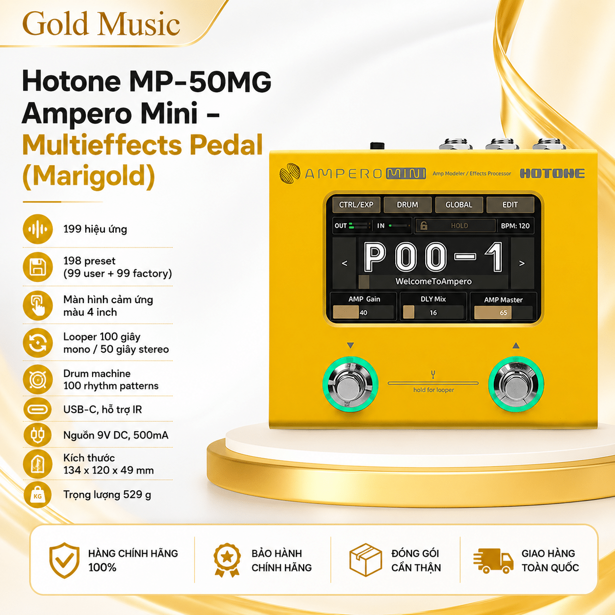 Hotone MP-50MG Ampero Mini – Multieffects Pedal (Marigold) hotone mp 50mg ampero mini multieffects