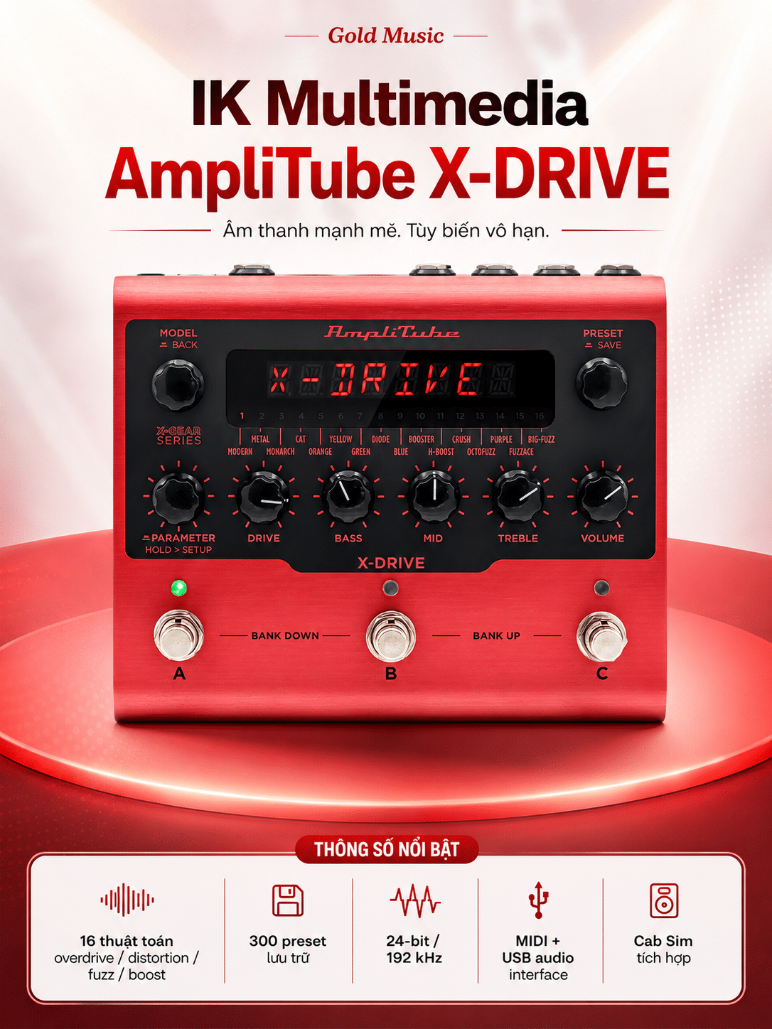 IK Multimedia AmpliTube X-DRIVE pedal distortion tạo gain ik multimedia amplitube x drive pedal distortion