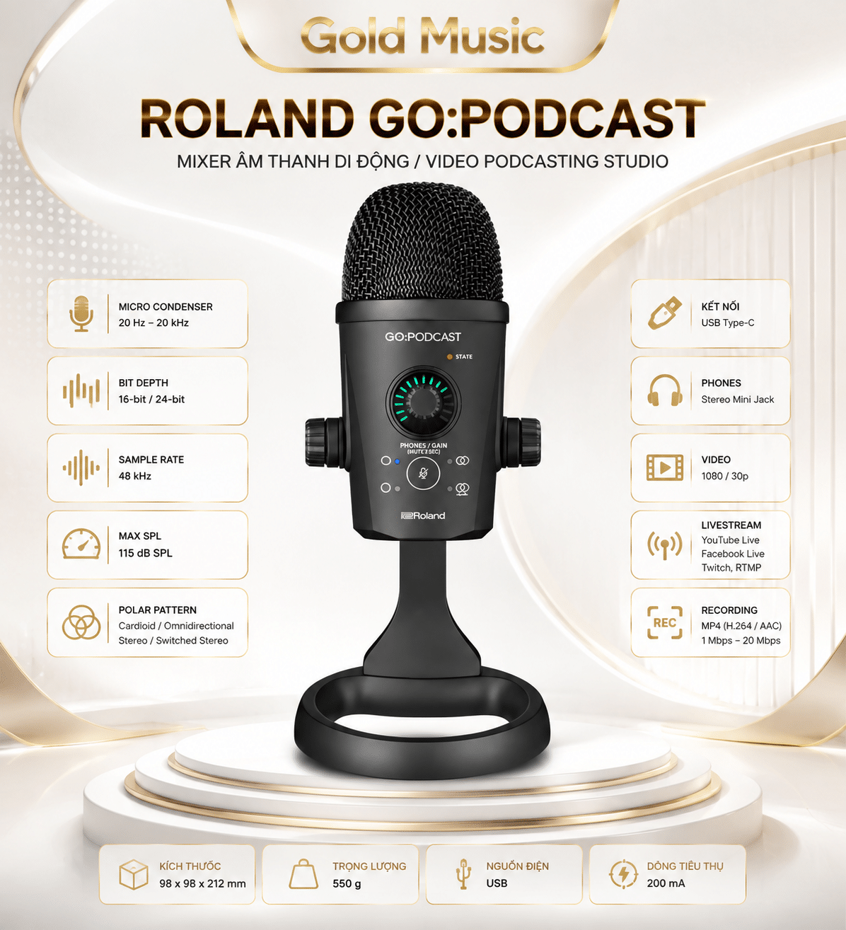 ROLAND GO:PODCAST MIXER ÂM THANH DI ĐỘNG roland go podcast mixer di dong