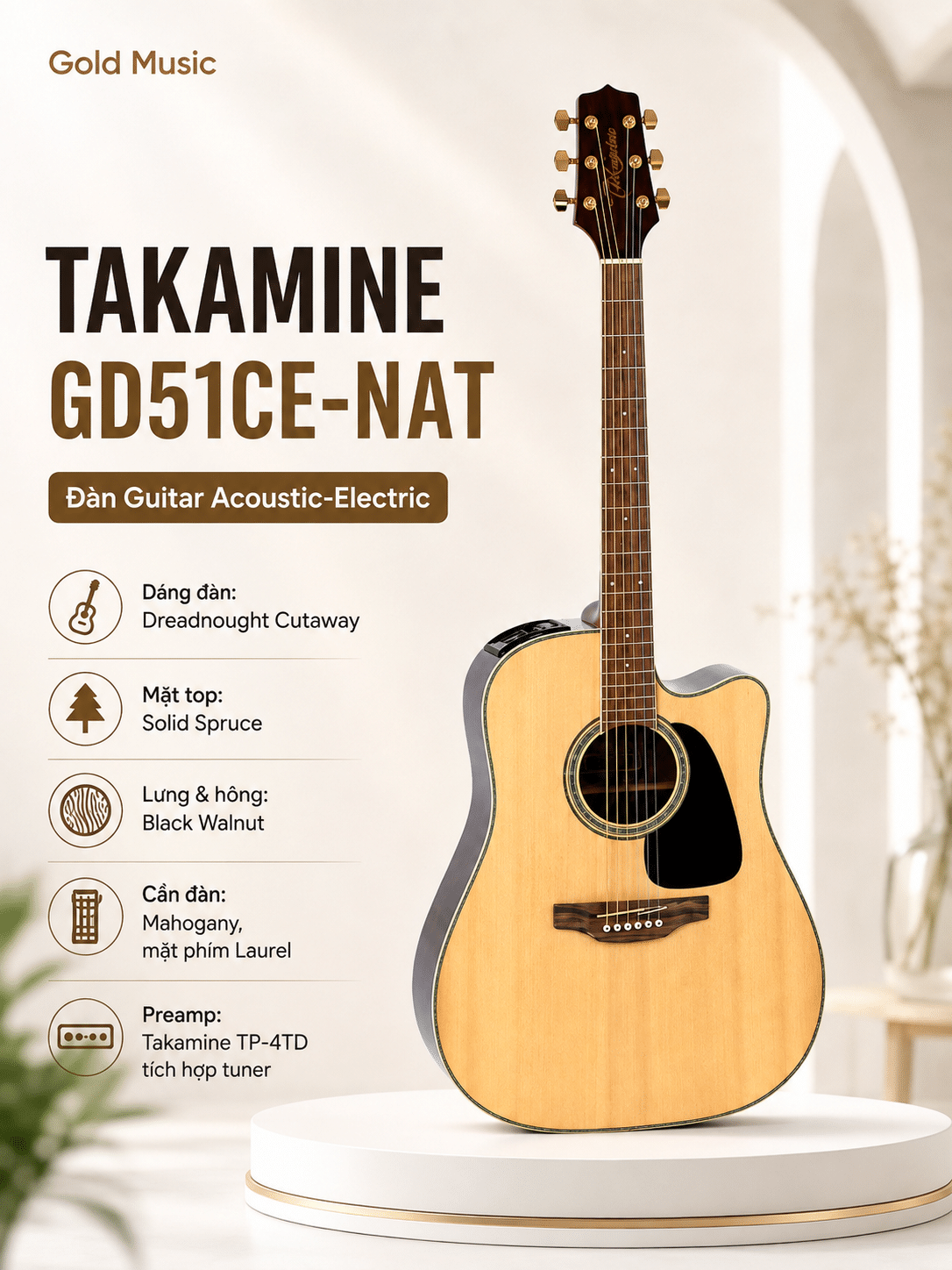 TAKAMINE GD51CE-NAT ĐÀN GUITAR ACOUSTIC takamine gd51ce nat guitar acoustic