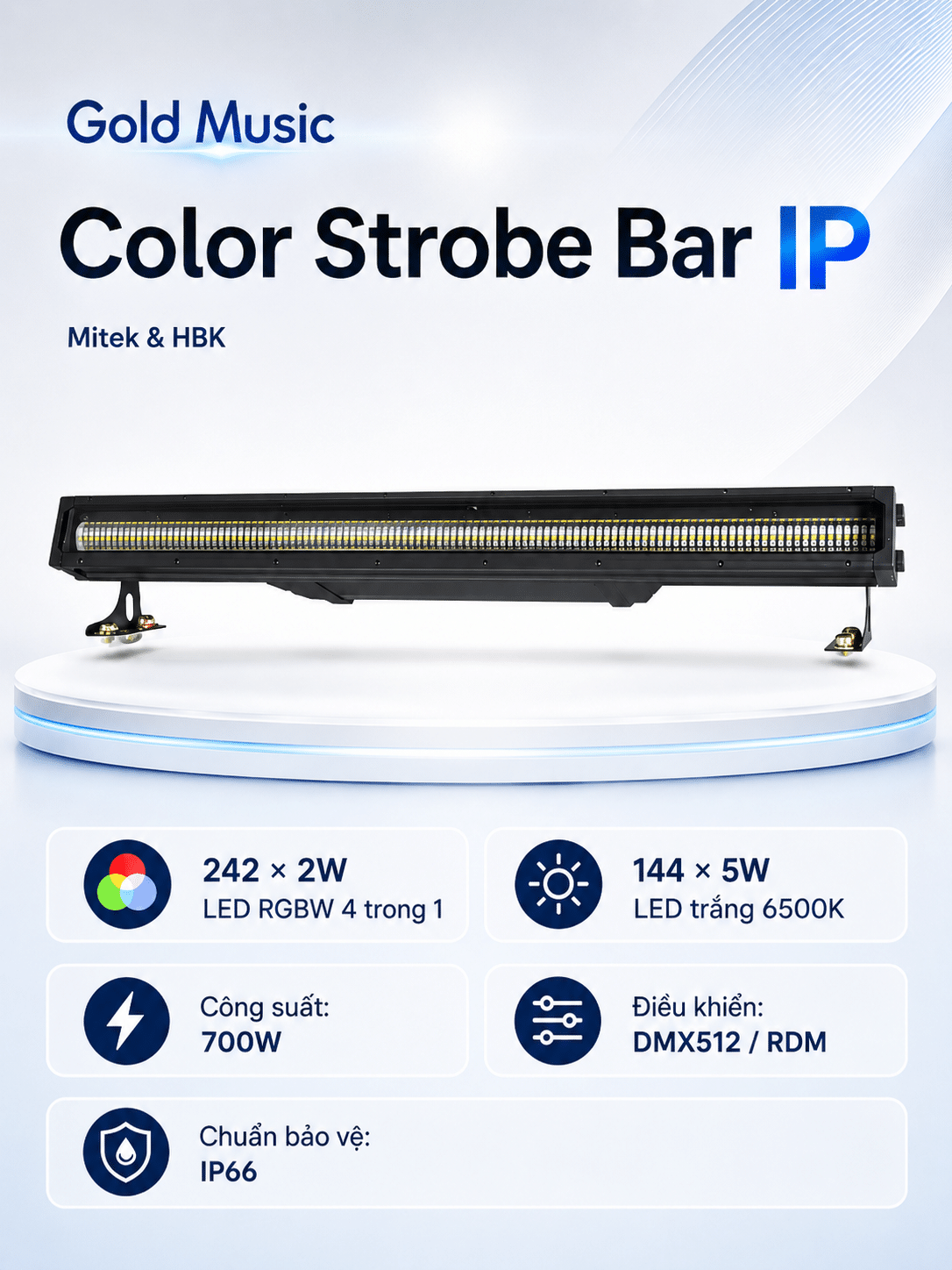 Color Strobe Bar IP Đèn Led 242*2W RGBW+144*5W 6500K Mitek & HBK color-strobe-bar-ip-den-led-242