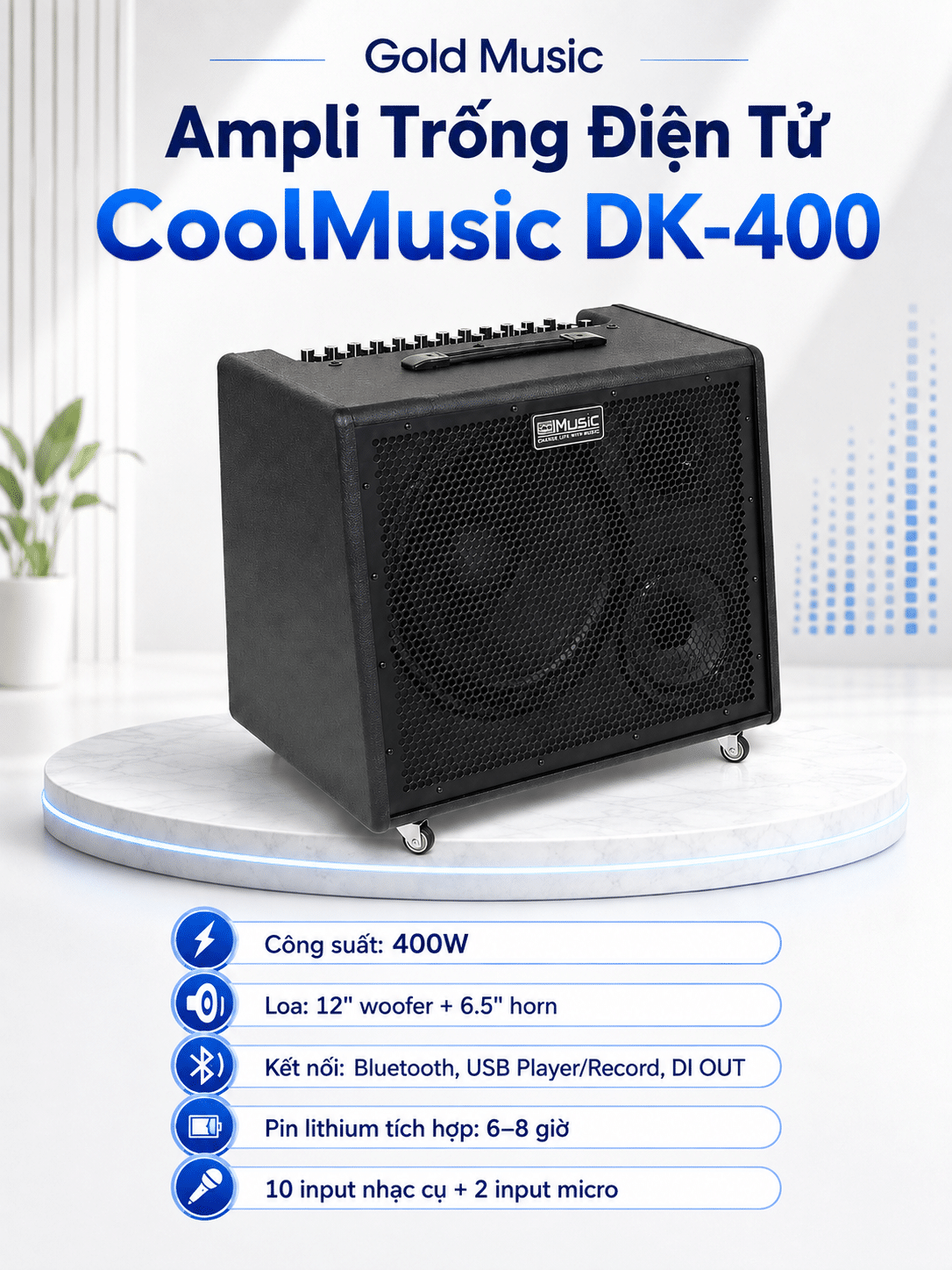 Ampli Trống Điện Tử CoolMusic DK-400 ampli trong dien tu coolmusic dk 400
