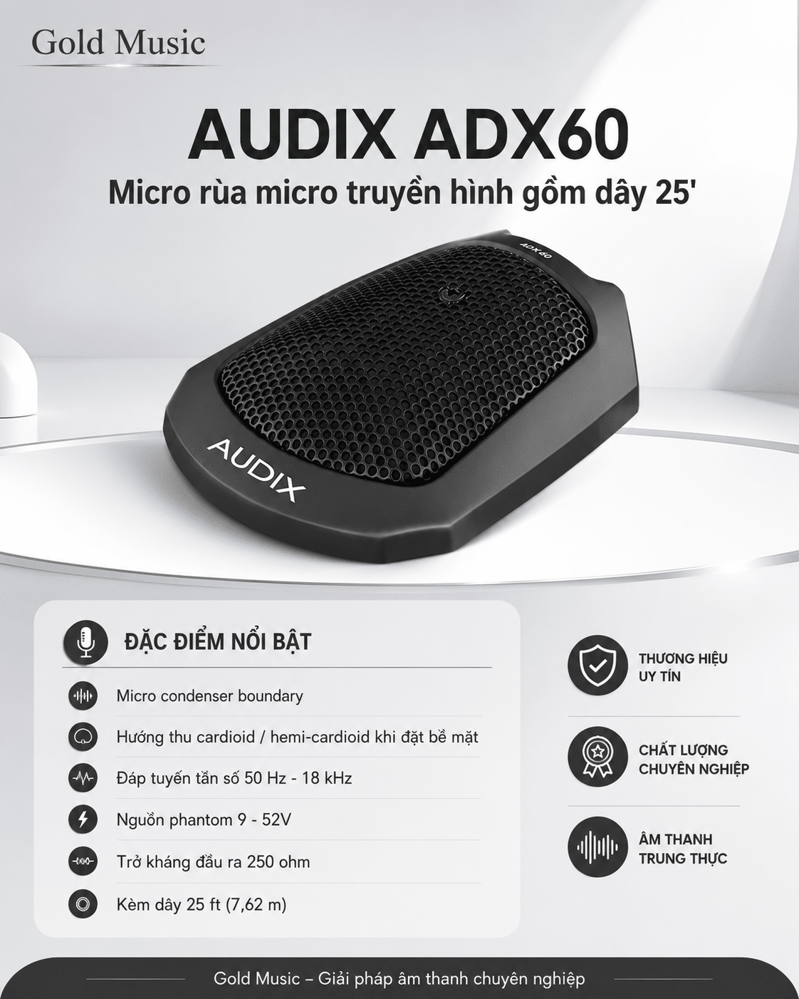 AUDIX ADX60 Micro rùa micro truyền hình gồm dây 25' audix adx60 micro rua truyen hinh gom day 25
