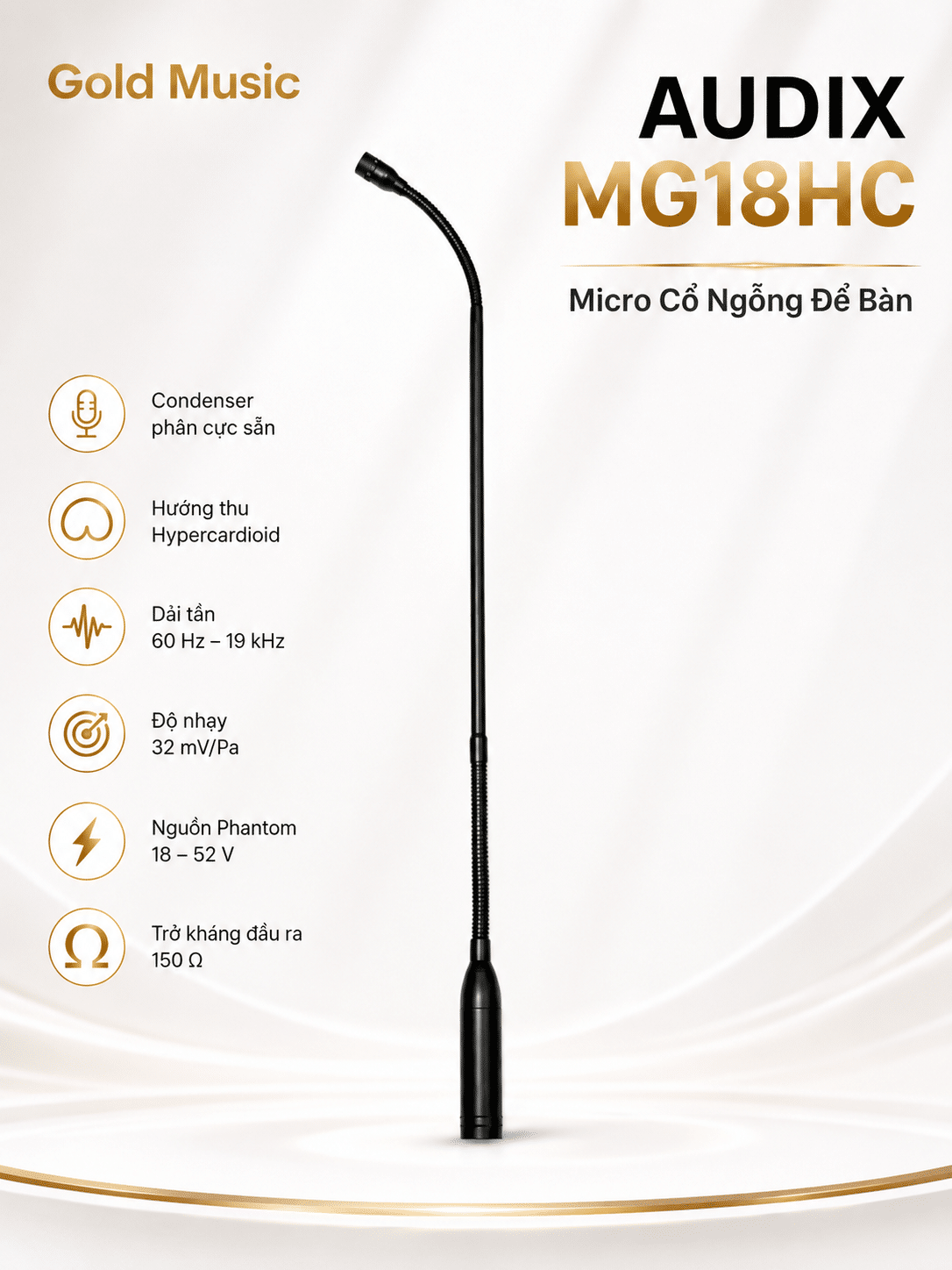 AUDIX MG18HC Micro Cổ Ngỗng Để Bàn audix mg18hc micro co ngong de ban