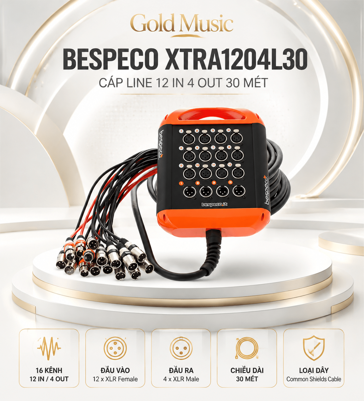 Bespeco XTRA1204L30 Cáp line 12 in 4 out 30 mét bespeco xtra1204l30 cap line 12 in 4