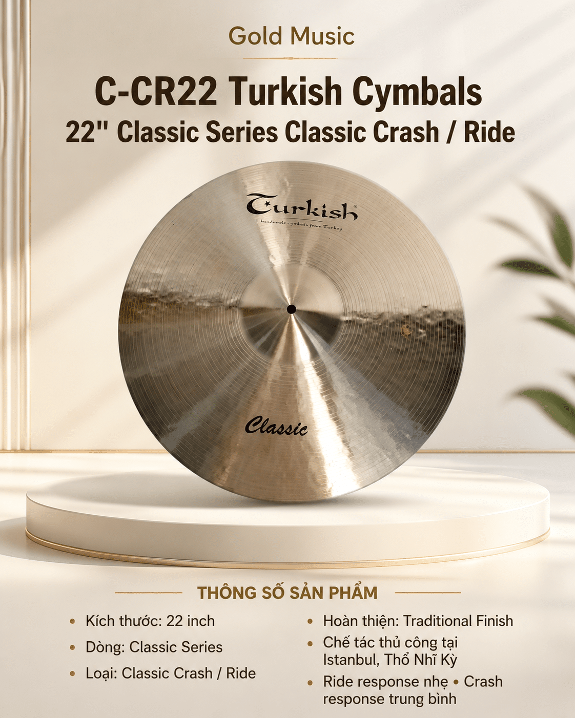C-CR22 Turkish Cymbals 22" Classic Series Classic Crash / Ride c cr22 turkish cymbals 22 classic series