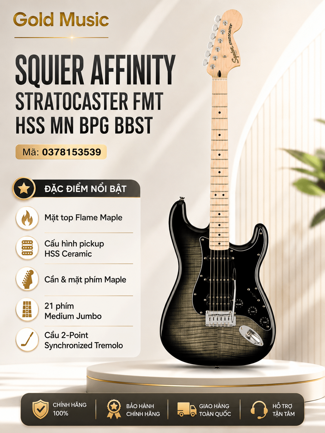 FENDER 0378153539 SQUIER Đàn Guitar ĐIỆN AFF STRAT FMT HSS MN BPG BBST fender 0378153539 squier guitar dien aff strat