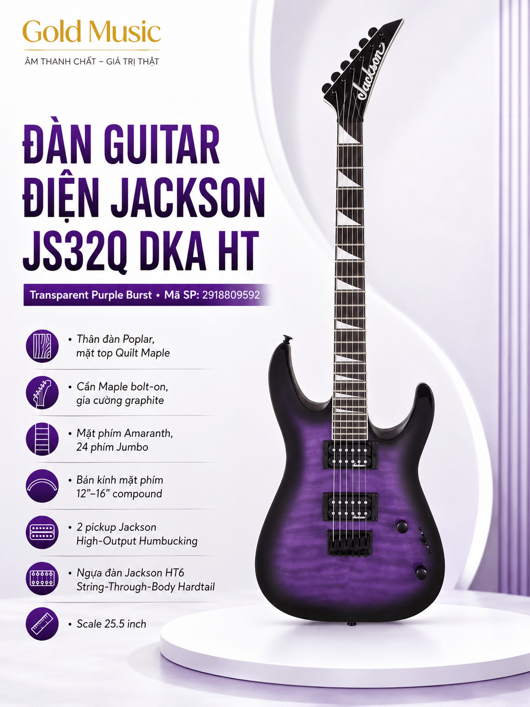 FENDER 2918809592 ĐÀN GUITAR ĐIỆN JS32Q DKA HT - TRS PURPLE BURST fender 2918809592 guitar dien js32q dka ht