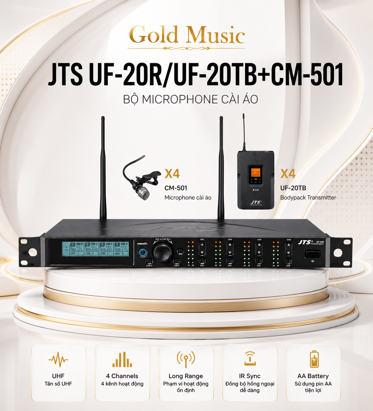 JTS R-4/R-4TB+CM-501*4 Bộ microphone cài áo jts r 4 r 4tb plus microphone